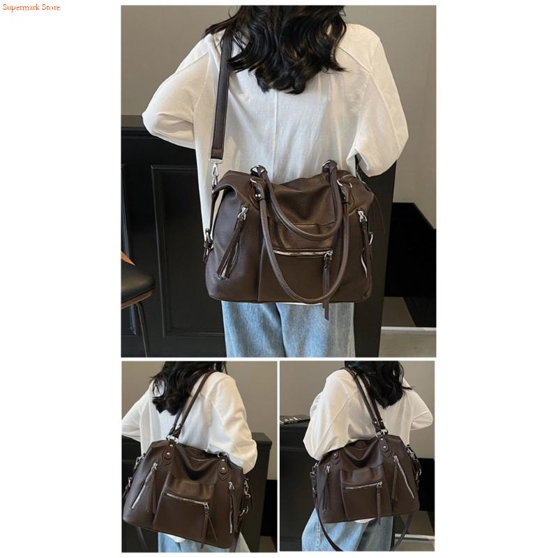 Leather Work Duffle Bag - Q5WE 다목적 겨드랑이 가방 복고풍 미적