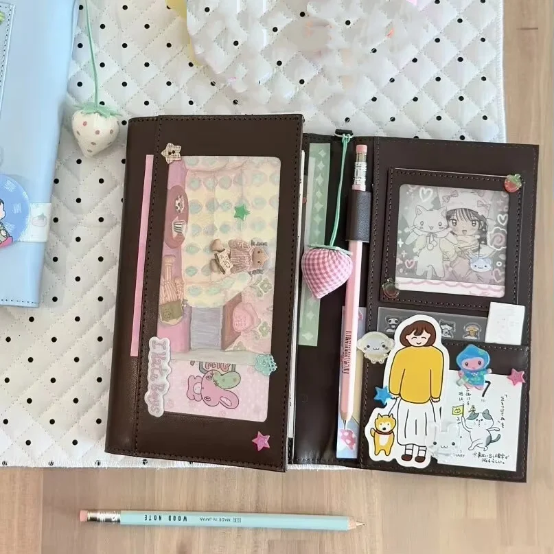 Leather Work Notepad - A6 레트로 다크 브라운 블루 삼단
