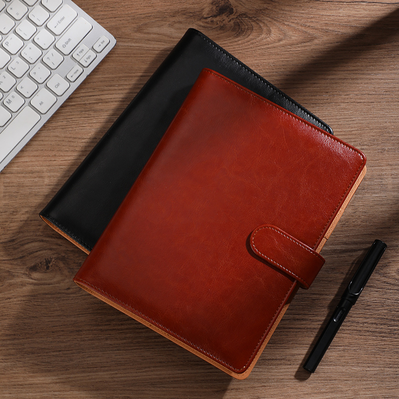 Leather Work Notepad - 비즈니스 가죽 루즈리프 노트, 6홀 바인더