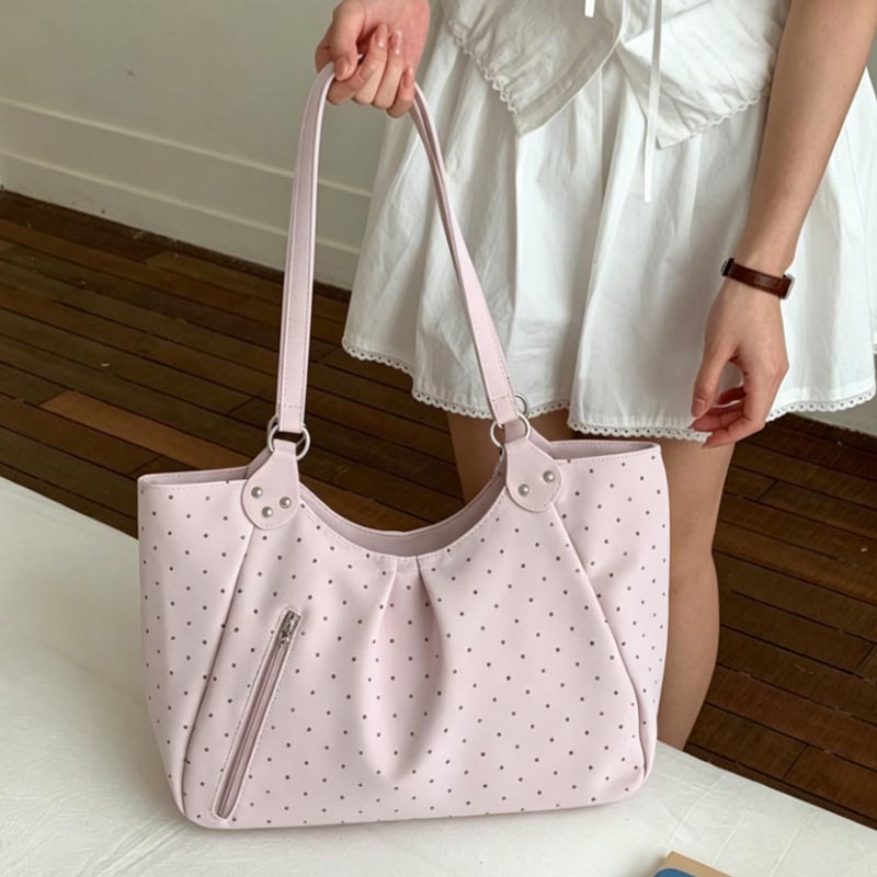 한국어 폴카 도트 숄더 토트 백 레트로 귀여운 지퍼 빈 - Leather Work Duffle Bag 리뷰 및 가격