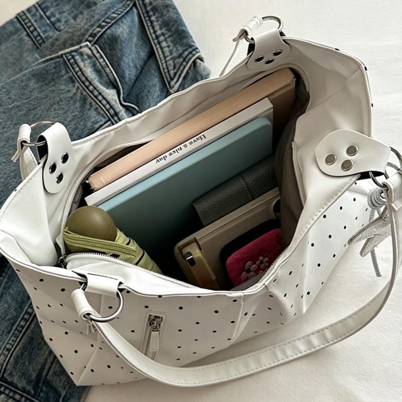 한국어 폴카 도트 숄더 토트 백 레트로 귀여운 지퍼 빈 - Leather Work Duffle Bag 리뷰 및 가격