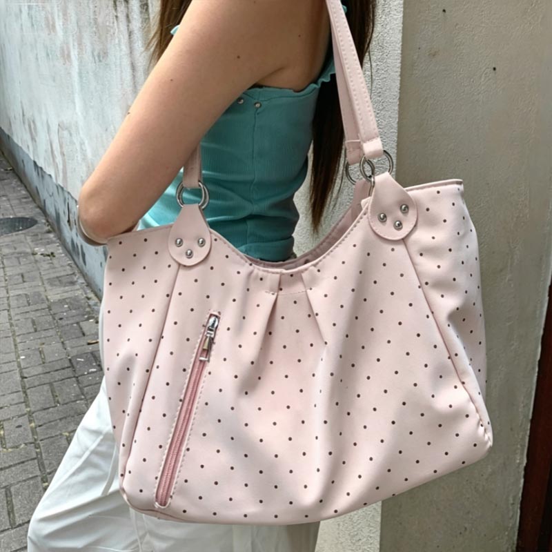 PU 가죽 도트 무늬 토트백 대용량 숄더 핸드백 지퍼  - Leather Work Duffle Bag 리뷰 및 가격
