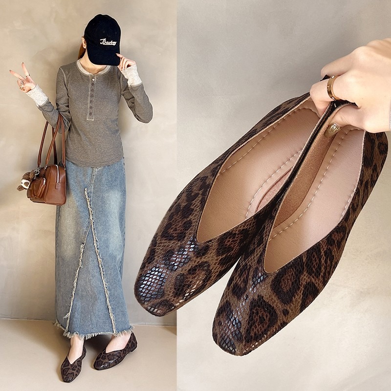 싱글 슈즈 여성용 새 스네이크 패턴 가죽 스퀘어 토 얕 - Leatherwork Patterns Free 리뷰 및 가격